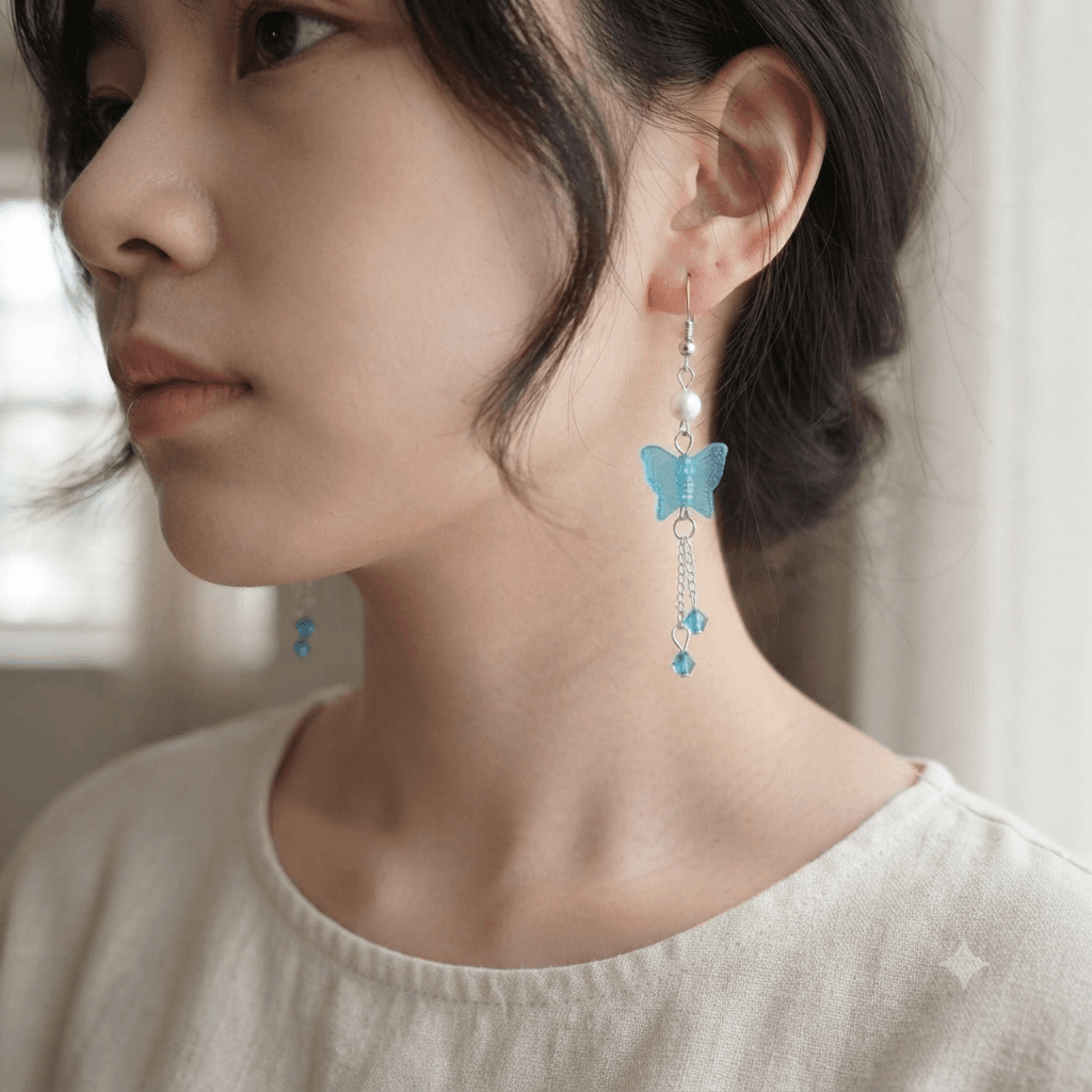 Blue Butterfly Bead Earrings