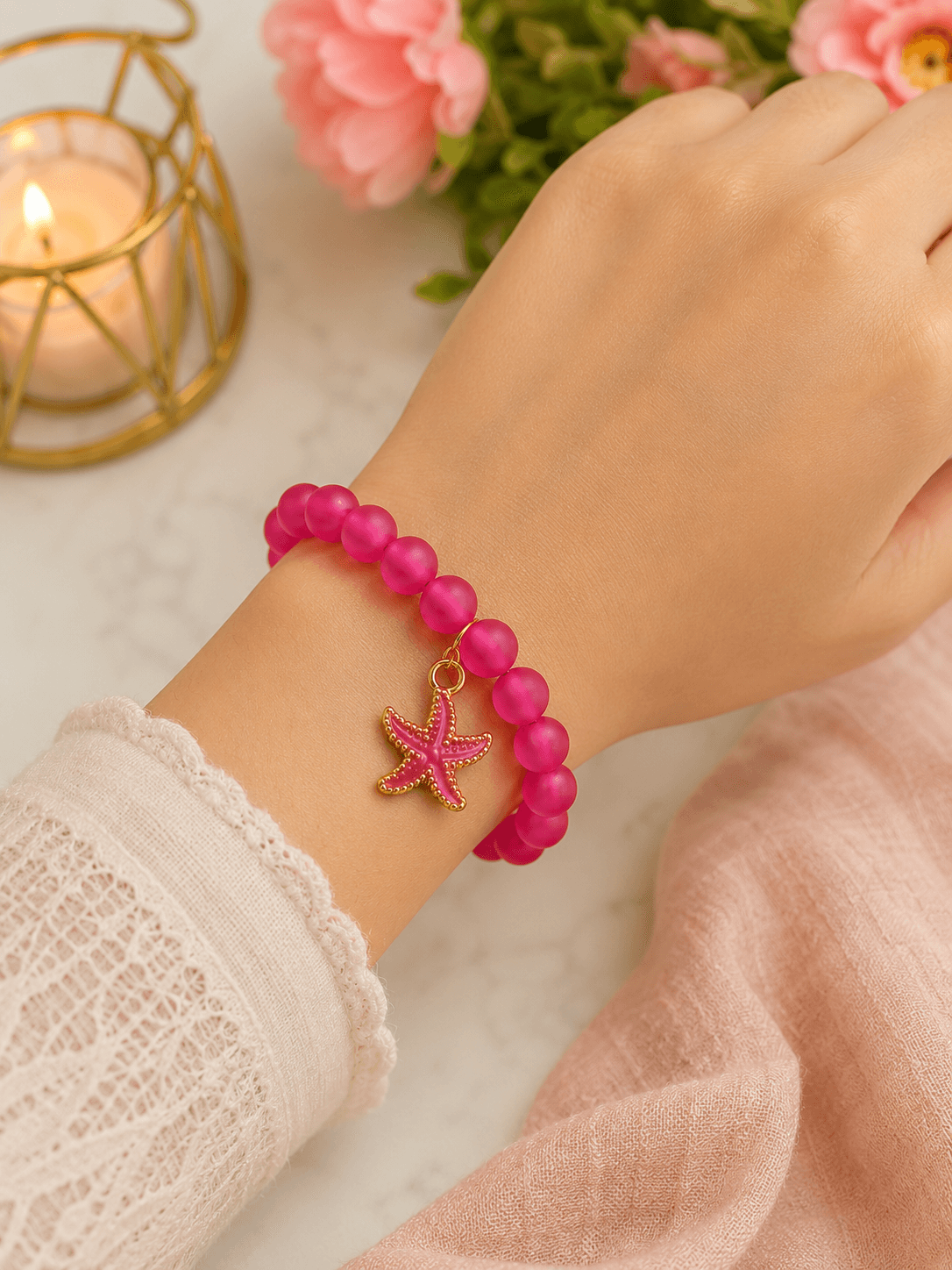 Pink Starfish Charm Bracelet