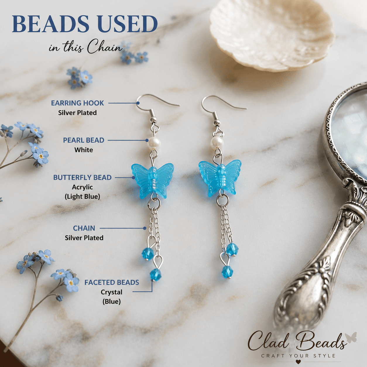 Blue Butterfly Bead Earrings