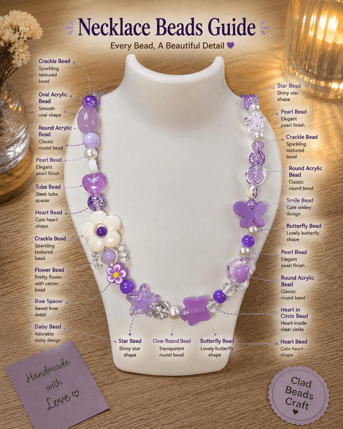 Lavender Beaded Bead Necklace