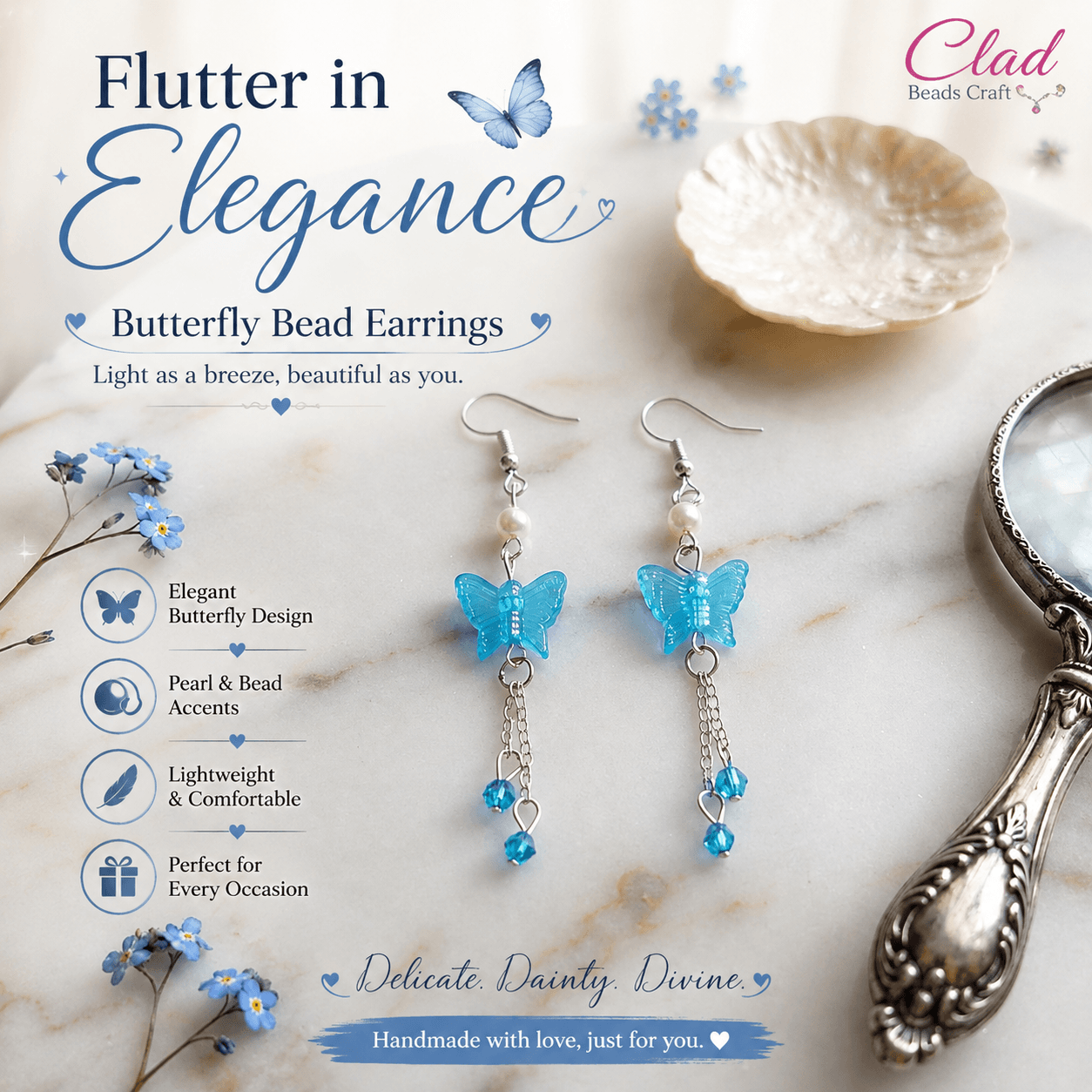 Blue Butterfly Bead Earrings